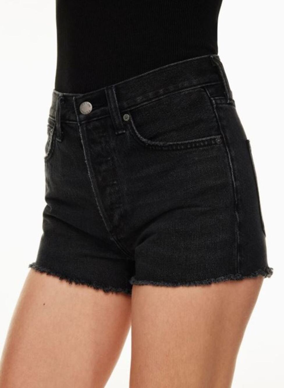 Denim Forum The Yoko Raw Cut Hem High-Rise Cutoff Jean Short Black Womens Sze 29